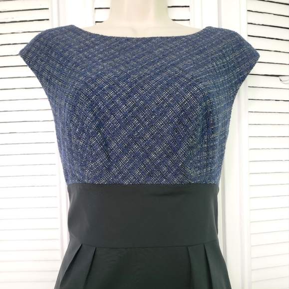 Trina Turk colorblock tweed navy black office work sheath dress sz 6 - Picture 11 of 12